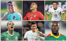  ?? (Photos AFP) ?? Cristiano Ronaldo, Alexis Sanchez, Julian Draxler, Chicharito Hernandez, Fedor Smolov et Vincent Aboubakar : quelques unes des têtes d’affiche.