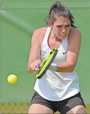  ?? SEAN D.ELLIOT/THE DAY ?? Stonington’s Gabby Dellacono defeated teammate Charlotte Johnstone for the second year in row to win her third straight ECC girls’ tennis singles title Friday.