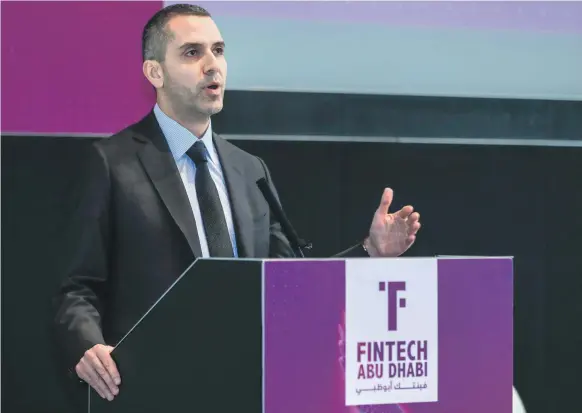  ?? Victor Besa / The National ?? Ibrahim Ajami, head of ventures at Mubadala Capital, at the FinTech Abu Dhabi Investor Forum yesterday