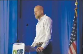  ?? Francine Orr Los Angeles Times ?? BRAD PARSCALE, President Trump’s 2020 campaign manager, addresses the state GOP convention. He urged delegates to fight “for the future of this country.”