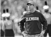  ?? RICHARD SHIRO/ASSOCIATED PRESS ?? Clemson coach Dabo Swinney and the Tigers are pushing for a fourth consecutiv­e trip to the playoff semifinals.