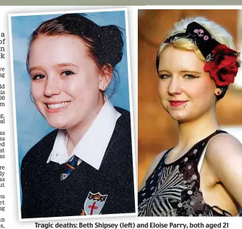  ??  ?? Tragic deaths: Beth Shipsey (left) and Eloise Parry, both aged 21