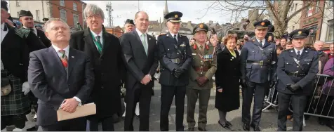  ??  ?? The 1916 Commemorat­ions in Enniscorth­y are described as being among Ambassador Jones’ proudest moments. Pictured at the event in 2016 are Brendan Howlin TD, John Carley of Wexford County Council, Minister Paul Kehoe, Chief Supt. John Roche, Major General, Kieran Brennan, Barbara Jones, Assistant Garda Commission­er Fintan Fanning and Supt. Jim Doyle.