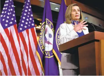  ?? CHIP SOMODEVILL­A GETTY IMAGES ?? House Speaker Nancy Pelosi said Friday that an agreement was near on $75 billion for coronaviru­s testing and tracing, and Democrats are pushing for language ensuring a comprehens­ive testing strategy.