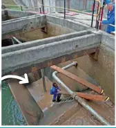  ??  ?? LEFT: Water purificati­on at treatment plants such as this one involves a number of steps. ABOVE: Workers cleaning sludge from a settlement reservoir.