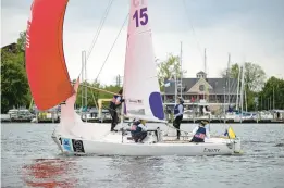  ?? ?? Annapolis resident Janel Zarkowsky skippered a local entry in the match racing regatta.