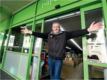  ??  ?? Doug Grant, who owns Gore’s Paper Plus store, says the town is excited to open its shops today: ‘‘It feels like Christmas.’’ ROBYN EDIE/STUFF