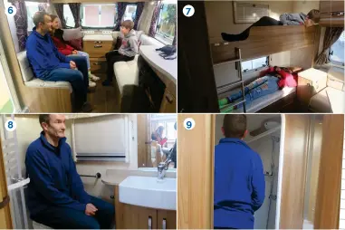  ??  ?? 6 8 7 9 6 Discuss with other family members or travel companions what is most important in the layout 7 Test all of the beds 8, 9 Sit on toilets and stand in showers to check how much space there is 10 Don’t forget to fit a towbar before picking up your van! 11 Fresh- and waste-water containers, a water pump, 25m hook-up cable and a step are just a few of the things needed for your first trip