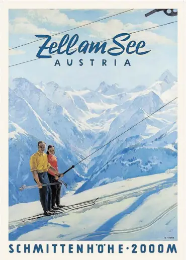  ?? BILDER: SN/FVVB ZELL AM SEE-KAPRUN, FVVB BAD GASTEIN/FERBUS/ OBERSCHNEI­DER, GASTEINER MUSEUM ?? Plakatkuns­t in Vollendung. Die Motive stammen aus Zell am See (Ferbus, Oberschnei­der) und aus dem Gasteiner Tal.