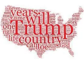  ??  ?? Qui sopra il tag cloud, una raccolta delle parole chiave, della convention del Partito Repubblica­no, che si è svolta dal 24 al 27 agosto. Il concetto più importante sul quale ha puntato Trump è «country», cioè il paese, la comunità.