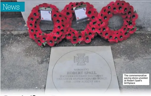  ??  ?? The commemorat­ive paving stone unveiled at Robert Spall’s birthplace