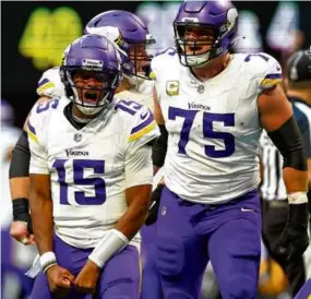  ?? KEVIN C. COX/GETTY IMAGES ?? Vikings quarterbac­k Joshua Dobbs (158 passing yards, 66 rushing yards) threw the winning TD pass with 22 seconds left.