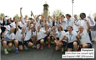  ??  ?? Champions! Clark (front row, second right) and England’s RWC 2014 winners