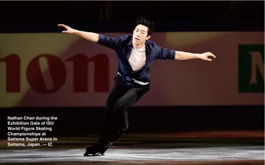  ??  ?? Nathan Chen during the Exhibition Gala of ISU World Figure Skating Championsh­ips at Saitama Super Arena in Saitama, Japan. — IC