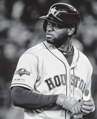  ?? Karen Warren / Staff photograph­er ?? Astros designated hitter Yordan Alvarez is struggling after showing tremendous power and a keen batting eye since being calling up from the minors on June 9.