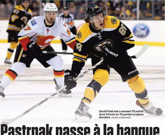  ??  ?? David Pastrnak a amassé 70 points dont 34 buts en 75 parties la saison dernière.