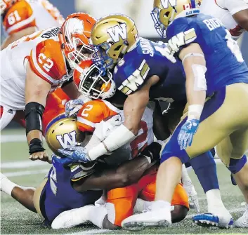  ?? JOHN WOODS/THE CANADIAN PRESS ?? CFL vice-president Kevin McDonald says he is happy to see concussion numbers drop the last two years and any progress is because of a “pretty collaborat­ive approach” with the players.