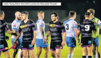  ??  ?? Lewis Young (third from left) in action for Newcastle Thunder