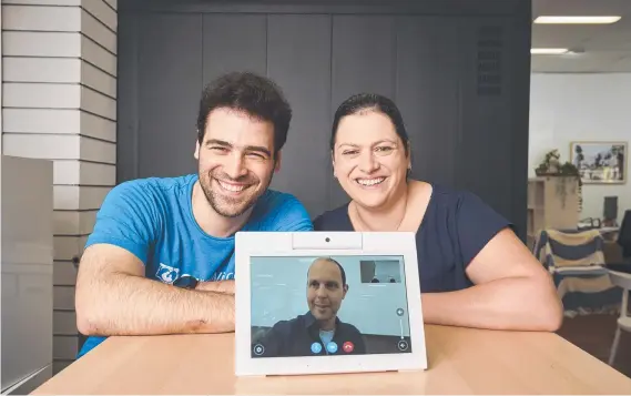  ?? Picture: Matt Loxton ?? Entreprene­ur and software engineer Zachary Bailey with co-founder and sister Fiona Symons and their device, CareWindow.