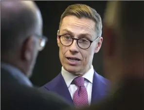  ?? (AP/Sergei Grits) ?? President elect Alexander Stubb speaks with media in Helsinki, Finland, on Monday.