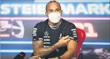  ?? FOTO: GETTY ?? Lewis Hamilton, en la rueda de prensa oficial de la FIA en el GP de Estiria de F1, en el Red Bull Ring
