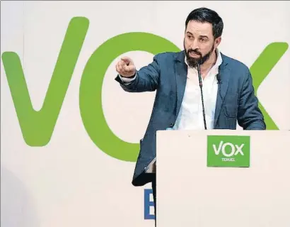  ?? ANTONIO GARCÍA / EFE ?? Santiago Abascal, en un acto de su partido en Aragón