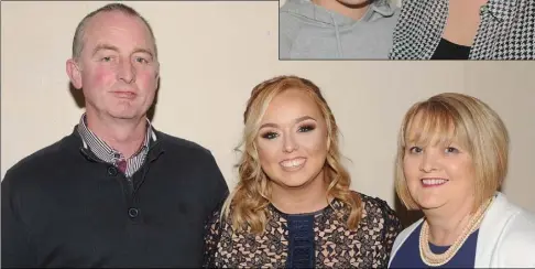  ??  ?? Gerry, Kate and Caoimhe Curran, Marian Park at Kate’s 21st birthday party in the Clan na Gael GFC community centre.