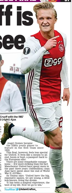  ??  ?? Trophy name: the legendary Johan Cruyff with the 1967 Dutch player of the year award and (right) Ajax striker Kasper Dolberg