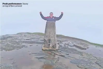  ?? ?? Peak performanc­e Stacey on top of Ben Lomond