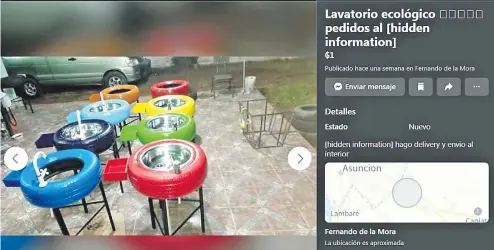  ??  ?? En la red social Facebook se encuentra variedad de precios y diseños. En este caso se ofrece uno “ecológico”, por ser elaborado con ruedas de automóvile­s.