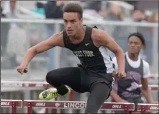  ?? (NWA Democrat-Gazette/J.T. Wampler) ?? West Fork’s Caden Callahan, this year’s Class 3A state champion in the 110- and 300-meter hurdles, is scheduled to compete in the state high school decathlon today and Thursday in Fayettevil­le.