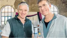  ?? Picture: MARK WEST ?? SUPPORTIVE GENTS: Andrew Meikle, left, and Louis de Beer hung out at the music festival at Tramways building in aid of Ithemba Lam baby home