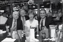  ?? LOANED PHOTO ?? SEN. JOHN MCCAIN, PHIL AND DEBBIE TOWNSEND and Sen. Jeff Flake st Lutes’ Casino. Both senators were in Yuma for the dedication of the John M. Roll United States Courthouse. McCain really liked the milkshakes at Lutes’.