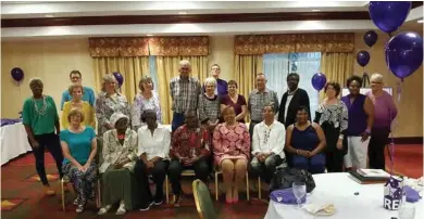  ?? (Submitted) ?? A group of cancer survivors recently gathered for a Relay For Life event. Marie Mason - a 24-year breast cancer survivor - sits on the front row, third from the left