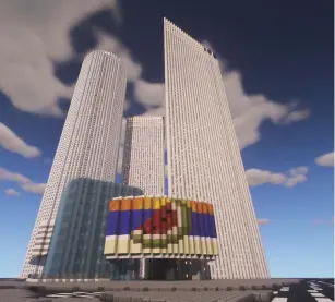  ??  ?? TEL AVIV’S Azrieli Towers reconstruc­ted in ‘Minecraft.’