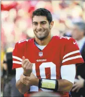  ?? JOSIE LEPE — STAFF PHOTOGRAPH­ER ?? “I was trying just to soak in as much as possible,” said new 49ers QB Jimmy Garoppolo, who did not play.