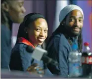  ?? Getty Images ?? American runners, from left to right, Dawn Harper, Allyson Felix and Jason Richardson talk about their medal chances at the Summer Olympics in London on Tuesday.