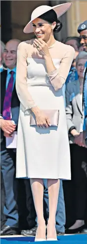  ??  ?? Royal roles: the Duchess of Sussex at the garden party, above, at which she was seen with the Duchess of Cornwall, top left. Her advisers include Samantha Cohen, top second left, and Amy Pickerill, left, as well as the Duchess of Cambridge, above right