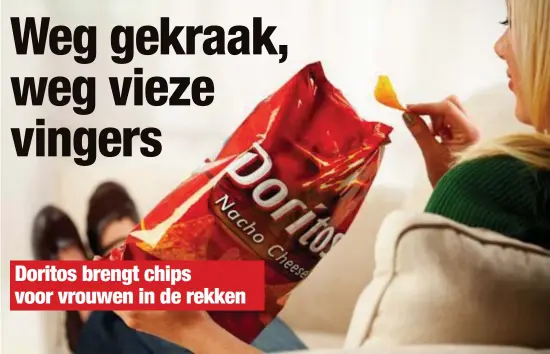  ?? FOTO RR ?? Eindelijk (?) is het zover: Doritos brengt chips op de markt die niet oeverloos kraken en waar je vingers niet vettig van worden.