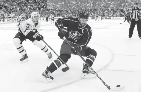  ?? KIRK IRWIN/GETTY IMAGES ?? Captain Nick Foligno and the Columbus Blue Jackets will be fighting for their playoff lives tonight in Game 4 of their East Conference quarter-final against the Pittsburgh Penguins. The Pens have a commanding 3-0 lead in the best-of-seven series.