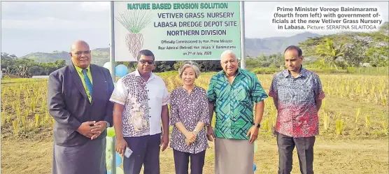  ?? Picture: SERAFINA SILAITOGA ?? Prime Minister Voreqe Bainimaram­a (fourth from left) with government officials at the new Vetiver Grass Nursery in Labasa.