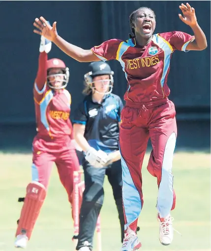  ?? FILE ?? West Indies Women player Stafanie Taylor (right) appeals to the umpire for an LBW decision in a one-day internatio­nal against New Zealand Women at Sabina Park.