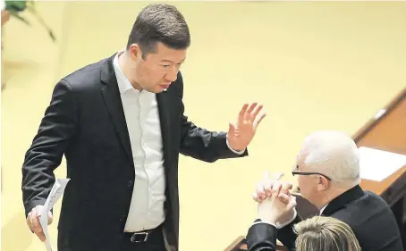  ?? Tomio Okamura se uměl smluvit s Jaroslavem Faltýnkem na ustavení sněmovny. Postoupí nyní dohoda na vládní úroveň? FOTO MAFRA – PETR TOPIČ ?? Spojenec.