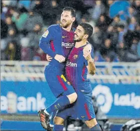  ??  ?? Messi y Luis Suárez, celebrando uno de los goles derl Barça de esta temporada