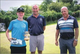  ??  ?? Top left: Whiting Bay Junior Open Champion Ross Bailey with tournament hosts Scott Adair and Alan Foggo.