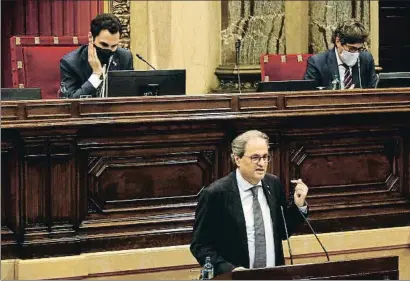  ?? GUILLEM ROSET / ACN ?? Roger Torrent i Quim Torra durant el ple de divendres sobre la monarquia