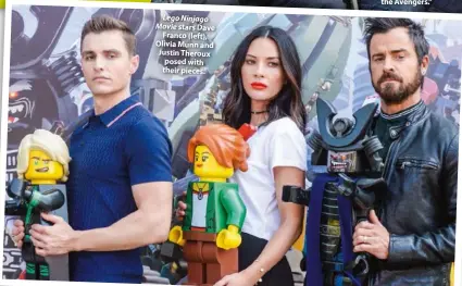  ??  ?? Lego Ninjago Movie stars Dave Franco (left), Olivia Munn and Justin Theroux posed with their pieces.