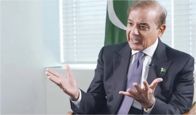  ?? Associated Press ?? Shehbaz Sharif speaks during an interview at United Nations headquarte­rs.