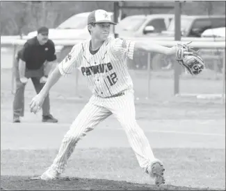  ?? Fred Conley • Times-Herald ?? Palestine-Wheatley Patriots pitcher Brody Bass delivers a pitch during the first game of Monday's varsity baseball doublehead­er against Pine Bluff Dollarway played at the Palestine Sports Complex. Bass picked up the win on the mound and helped his own cause by reaching base twice, once on a walk and a Dollarway error and scoring one run.