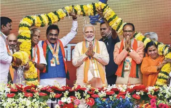  ?? PTI ?? Prime Minister Narendra Modi during the BJP rally in Bhopal yesterday. The prime minister said it was time for the opposition to change its ways.